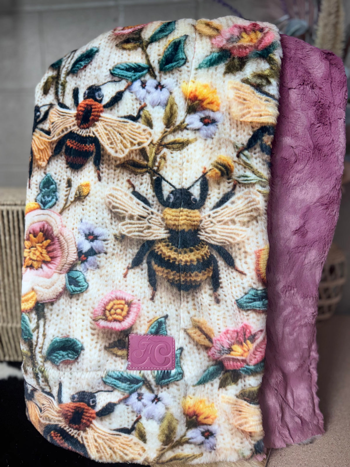 Dark sweater bees on clouded leopard / woodrose marble