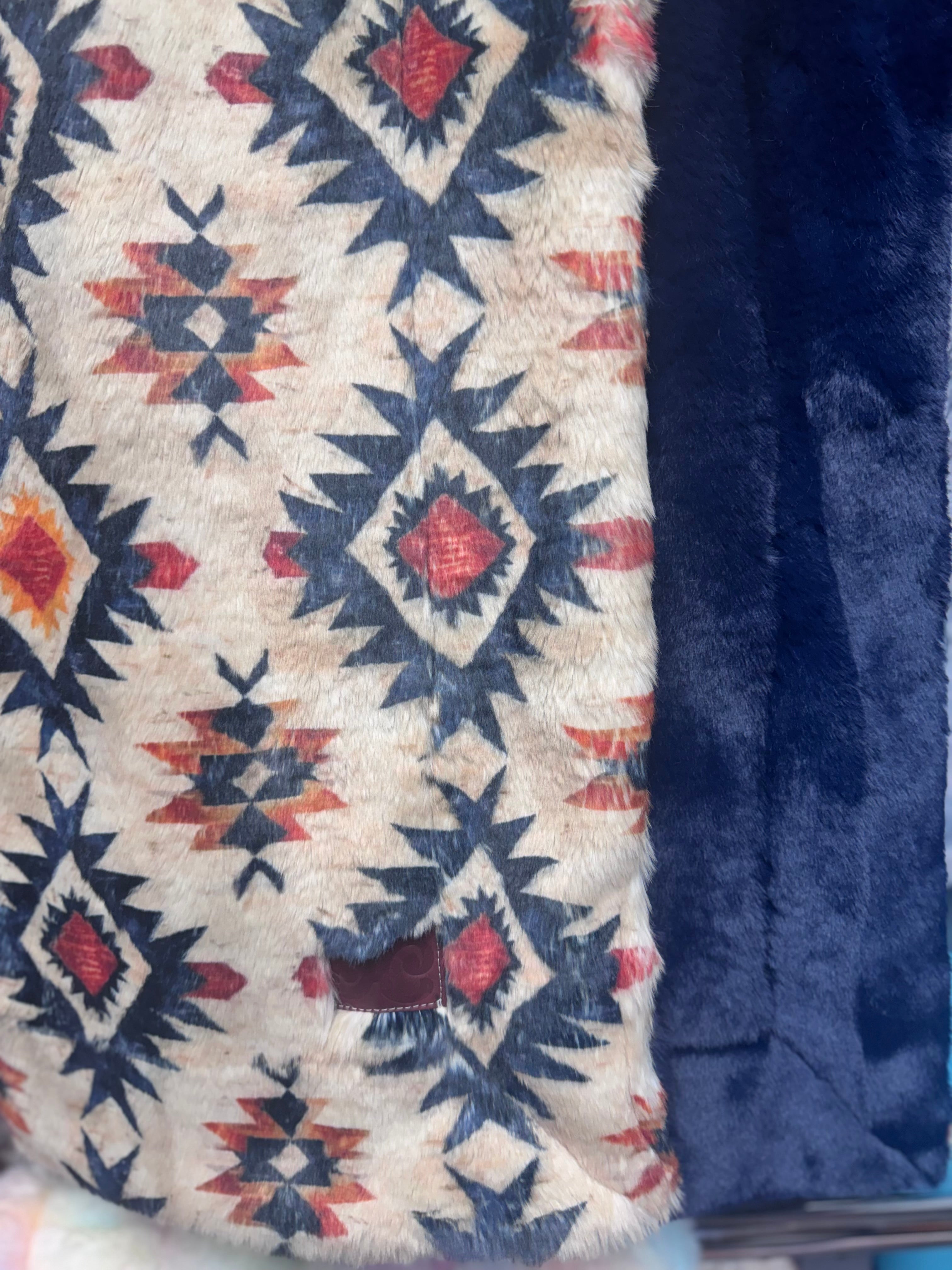 Throw Aztec printed on Siberian/ navy Siberian