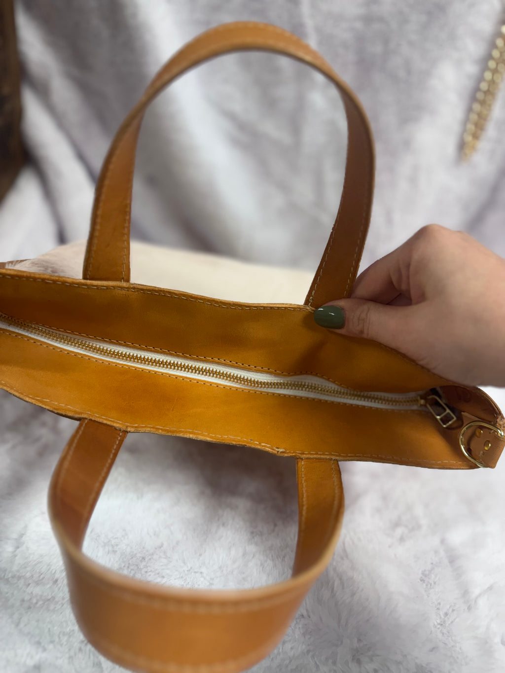 Full grain leather mini tote bag natural