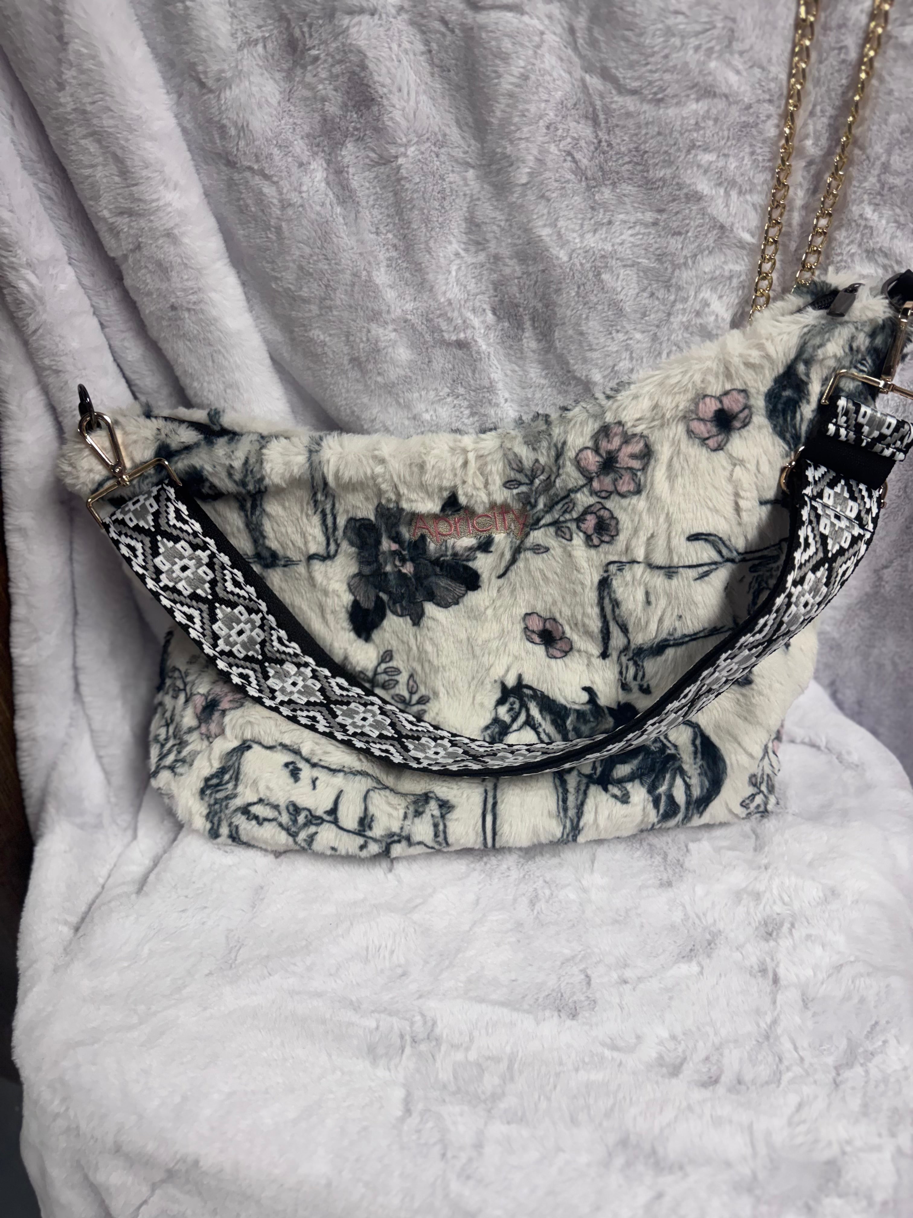 Western print on Malibu/ black vegan leather -Saddle cross body