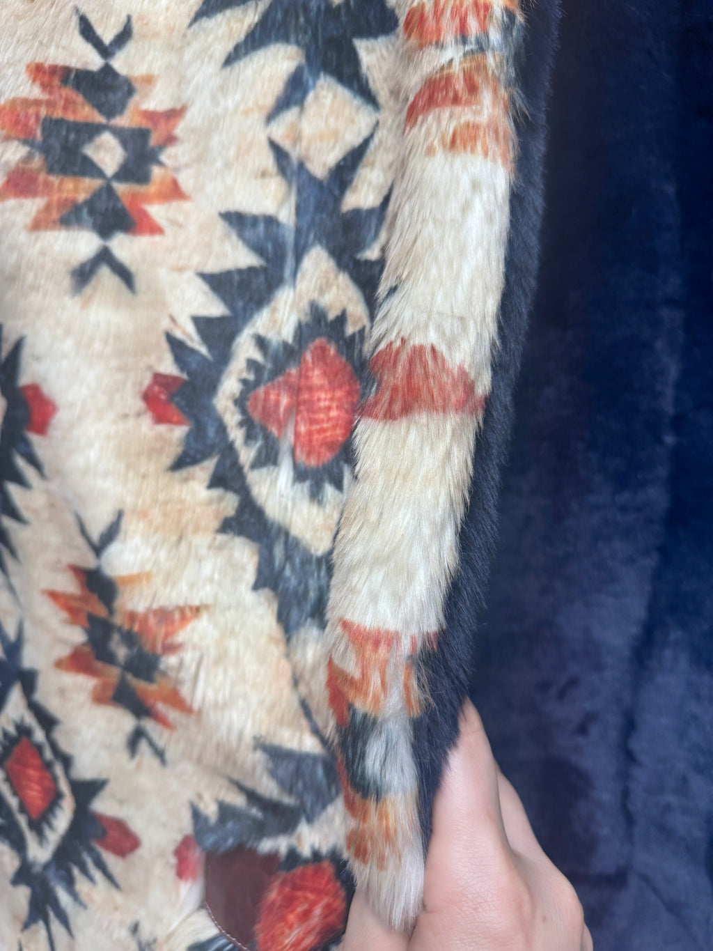 Throw Aztec printed on Siberian/ navy Siberian