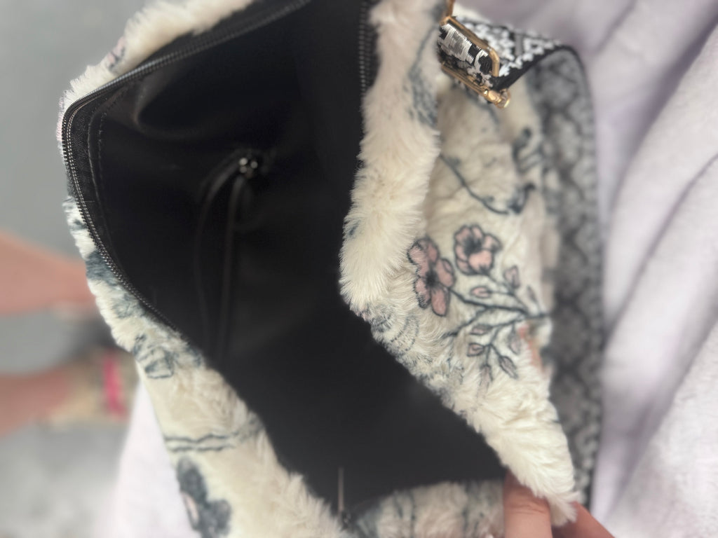 Western print on Malibu/ black vegan leather -Saddle cross body