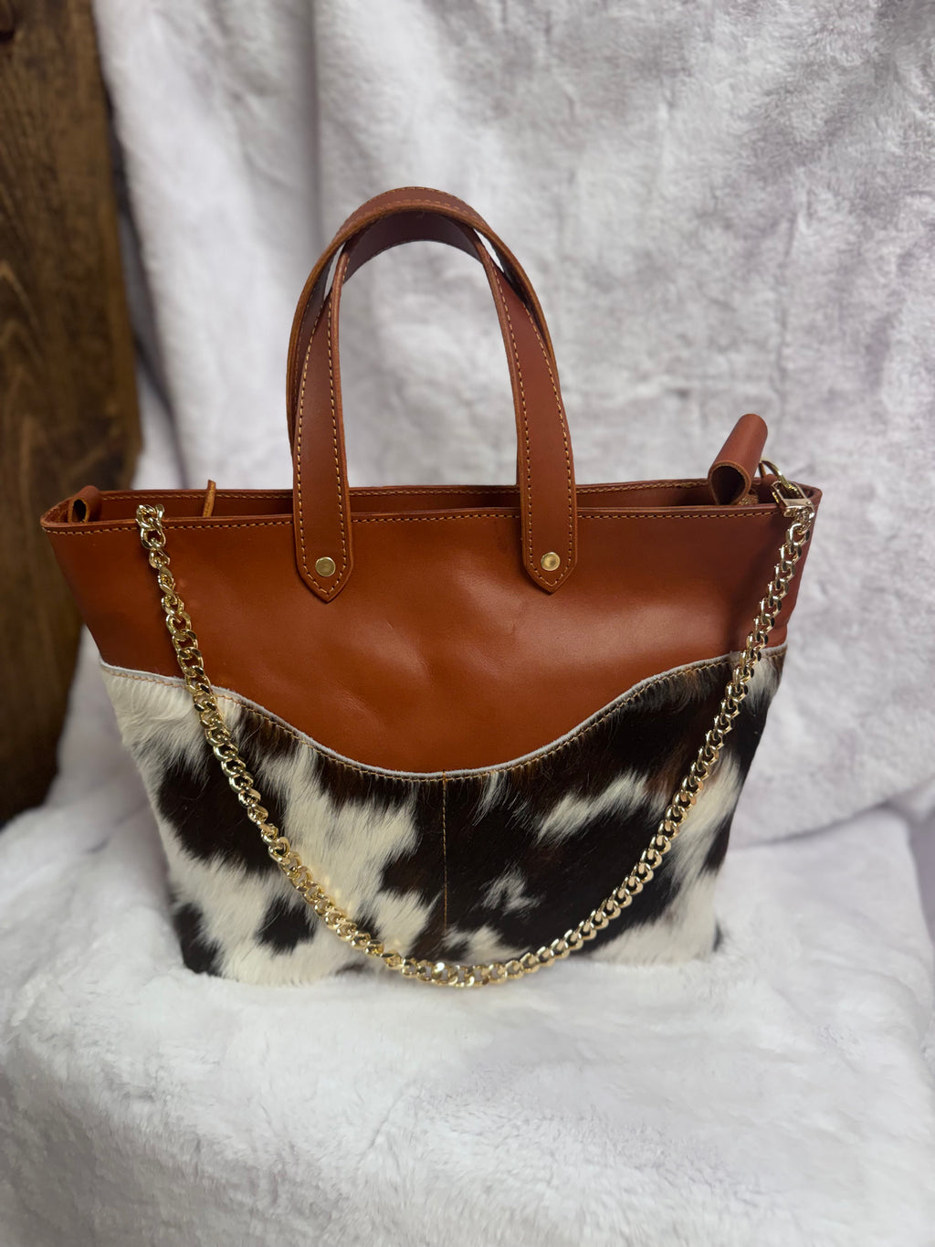 Full grain leather hair on daisy chestnut