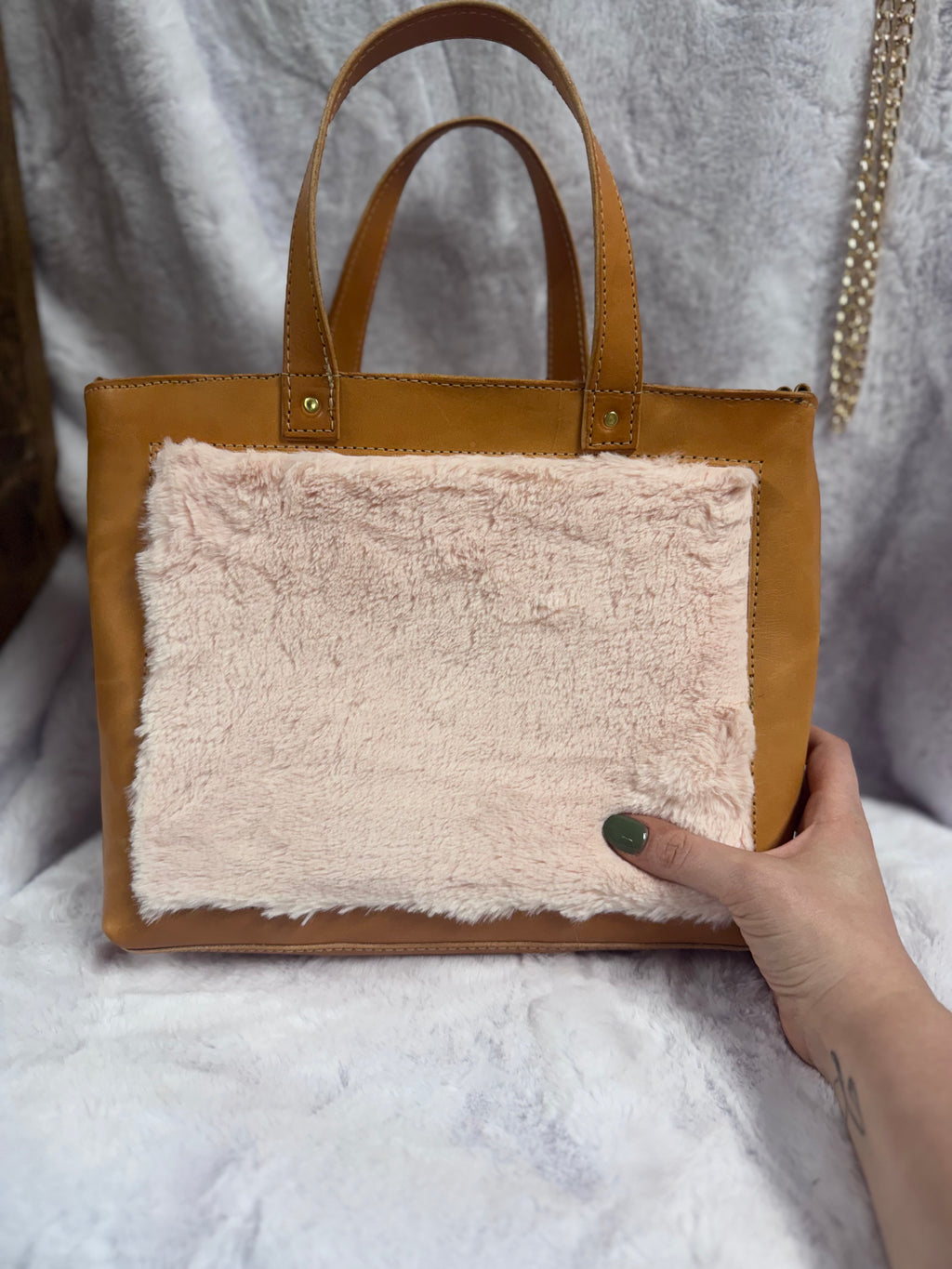 Full grain leather mini tote bag natural