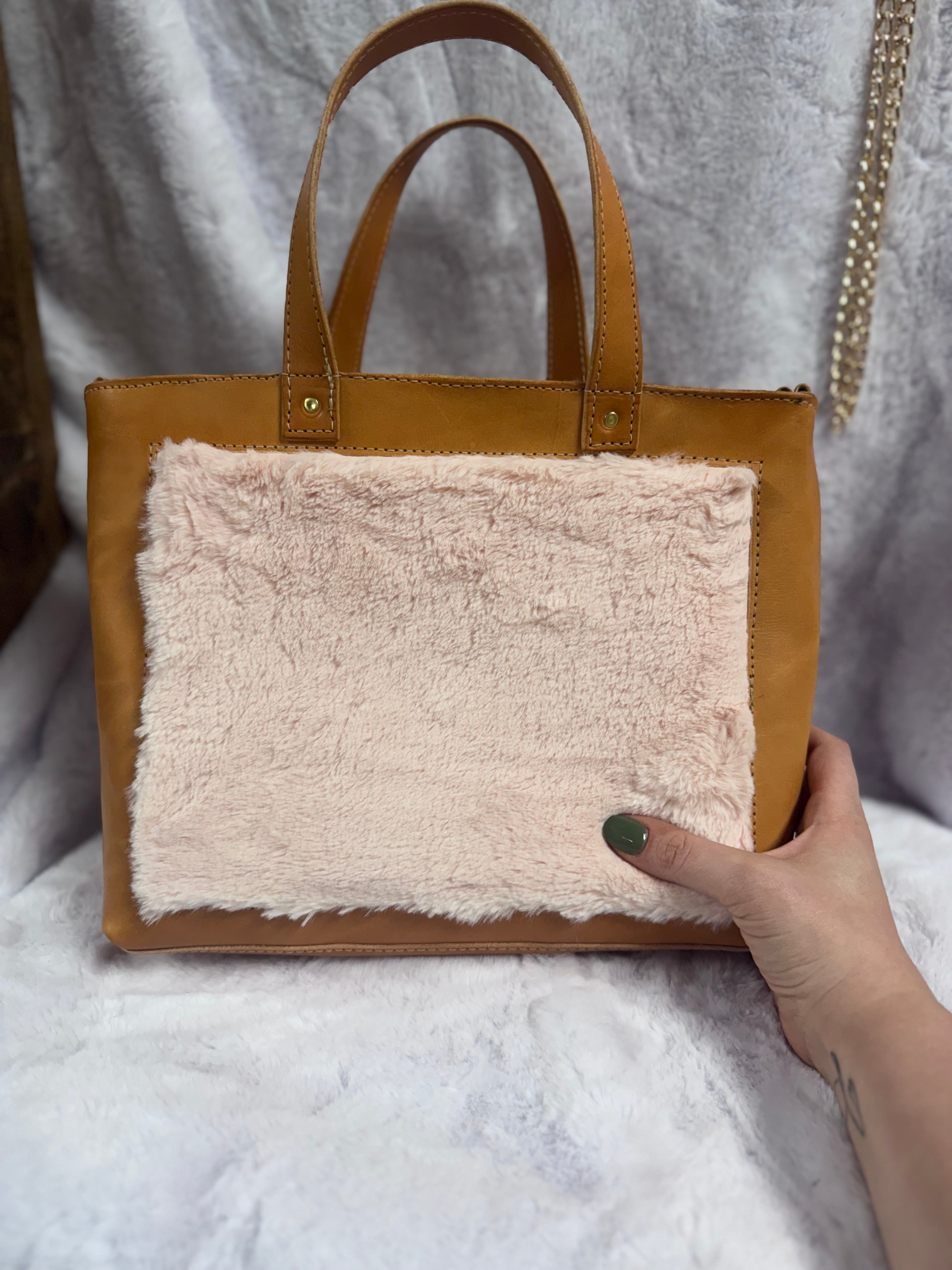 Full grain leather mini tote bag natural
