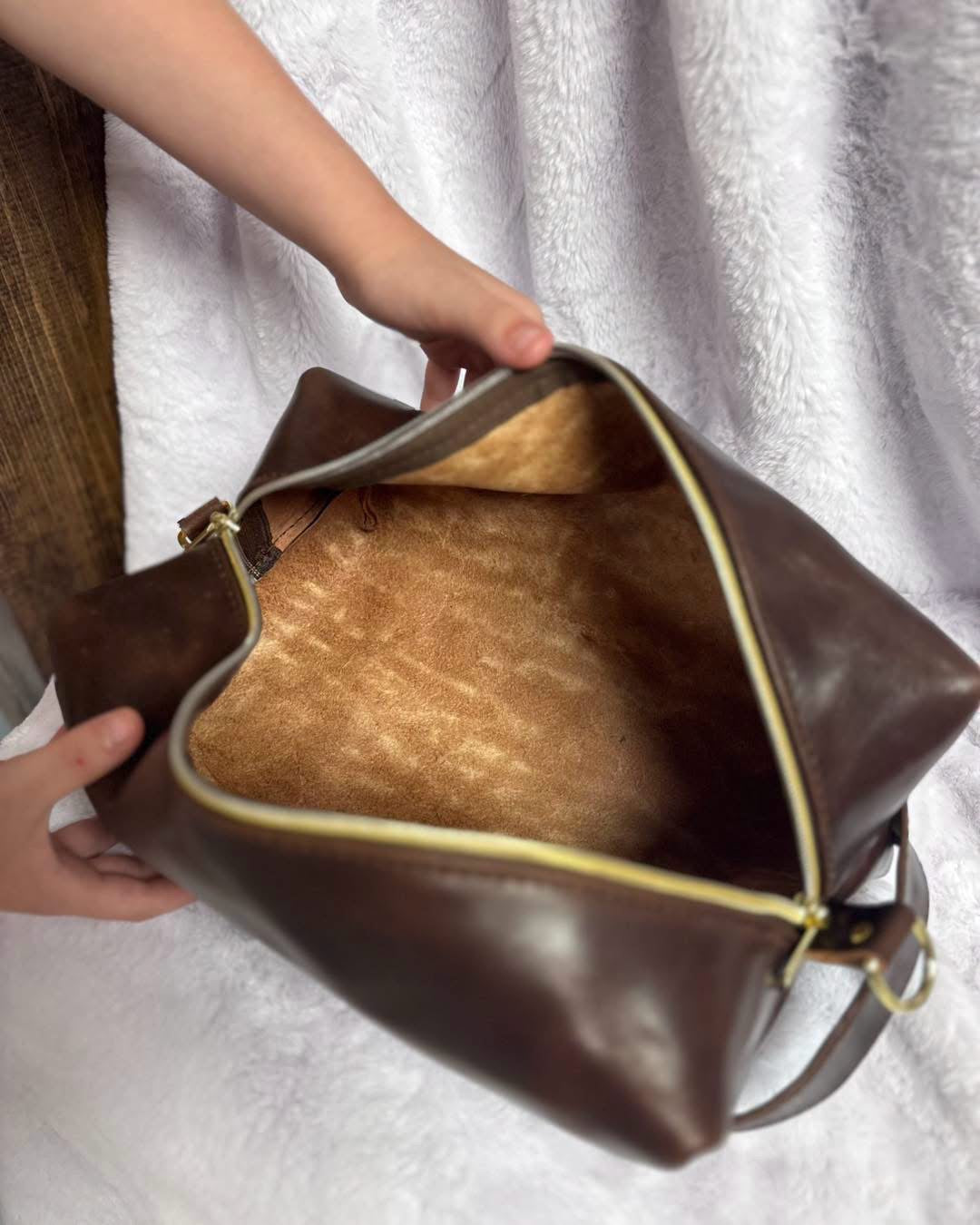 Full grain leather boxy bag brown harness
