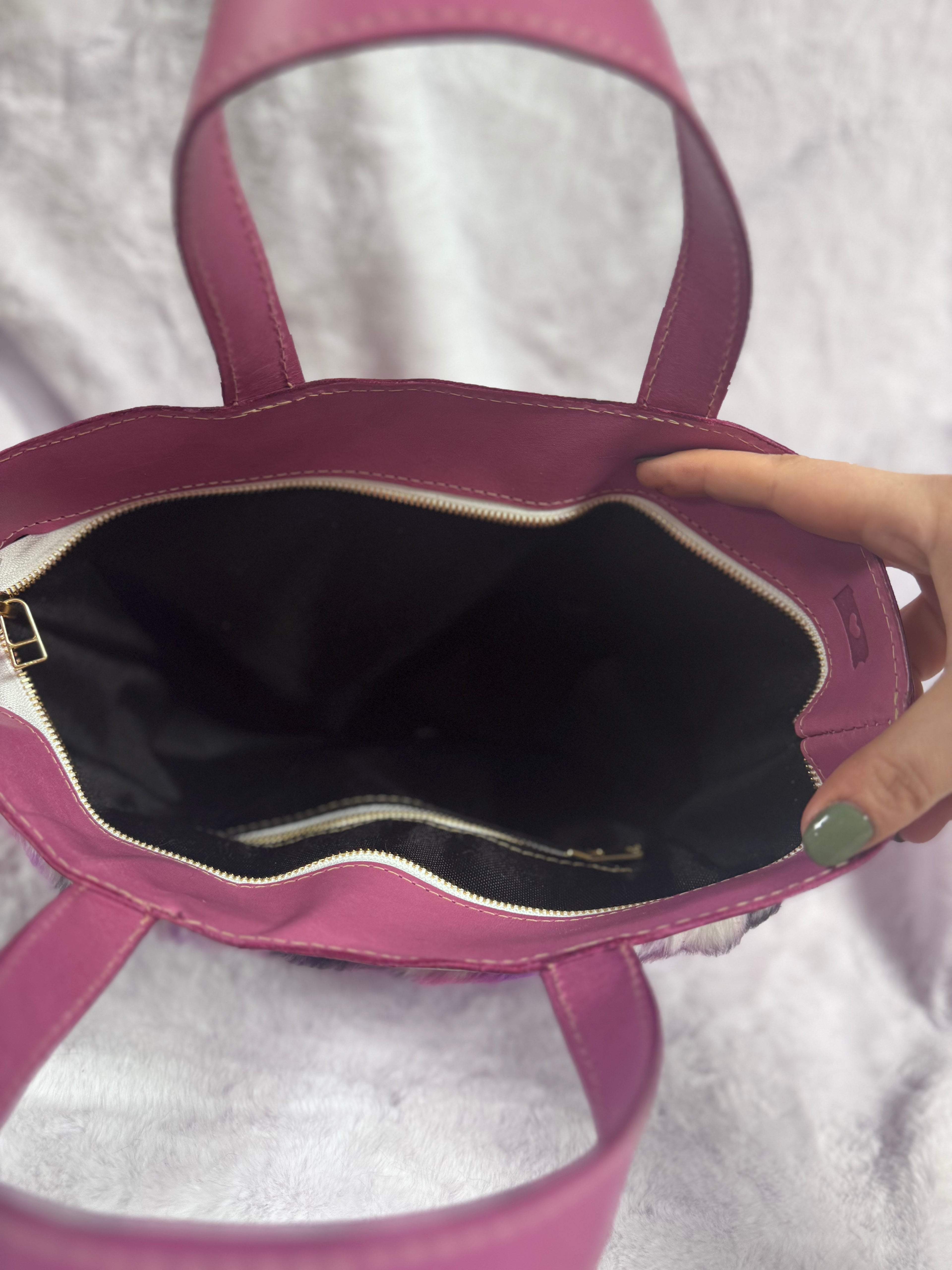 Full grain leather mini tote bag pink