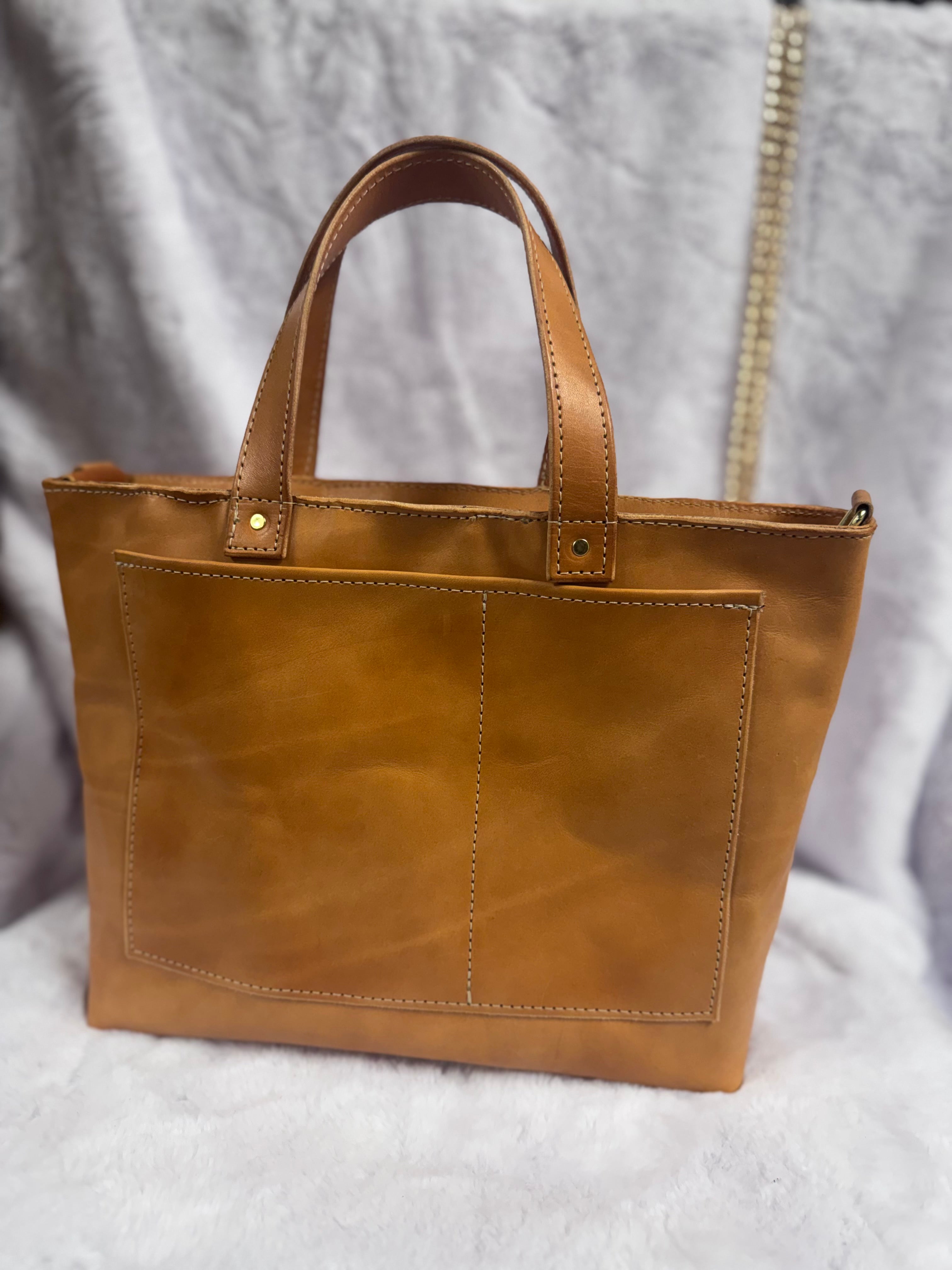 Full grain leather mini tote bag natural