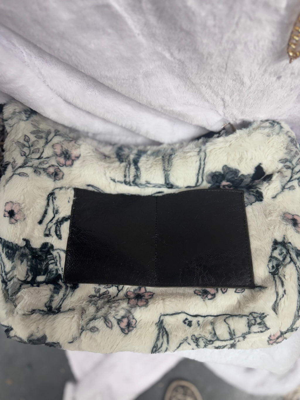 Western print on Malibu/ black vegan leather -Saddle cross body