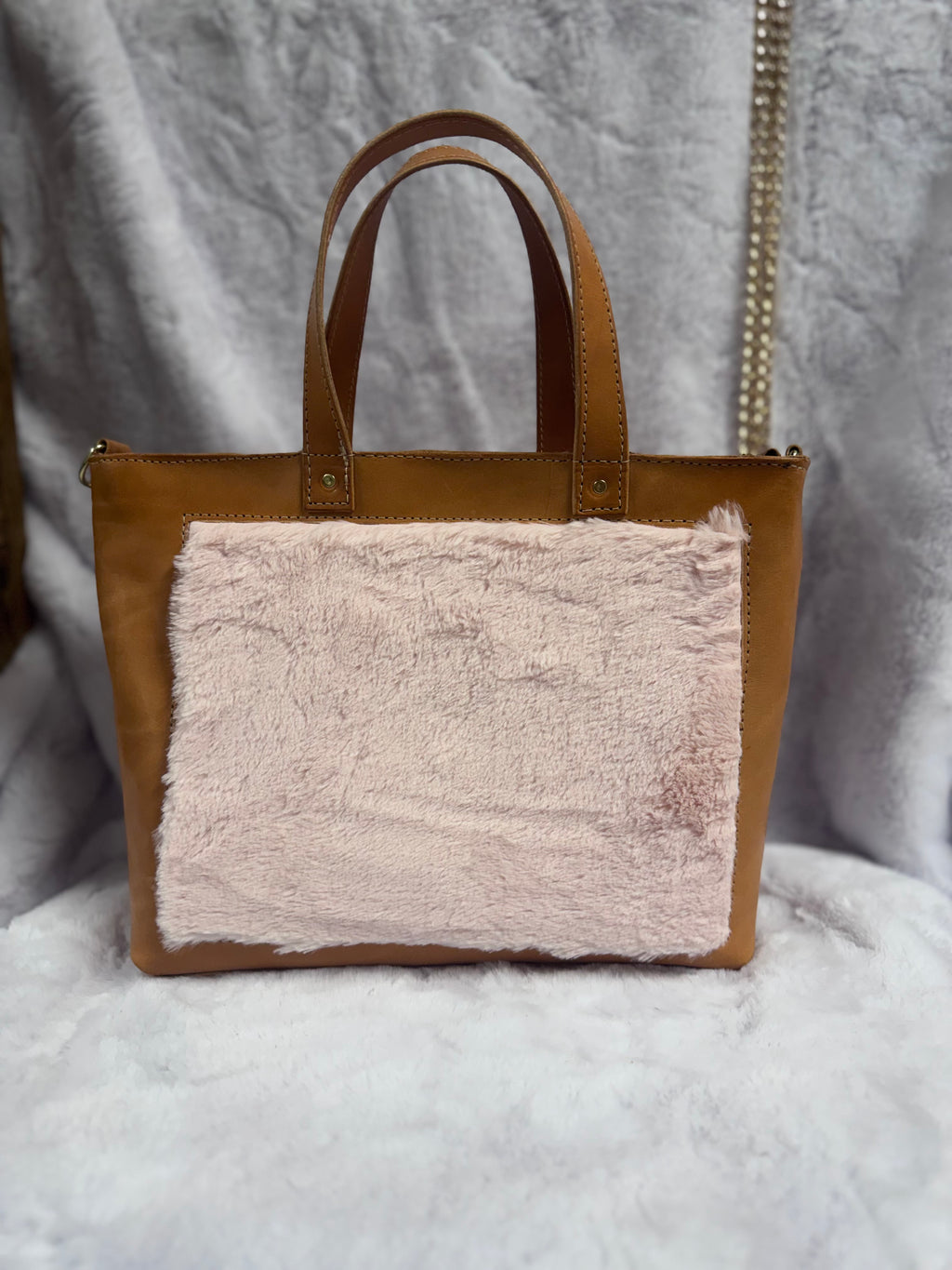 Full grain leather mini tote bag natural