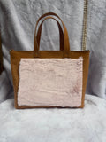 Full grain leather mini tote bag natural