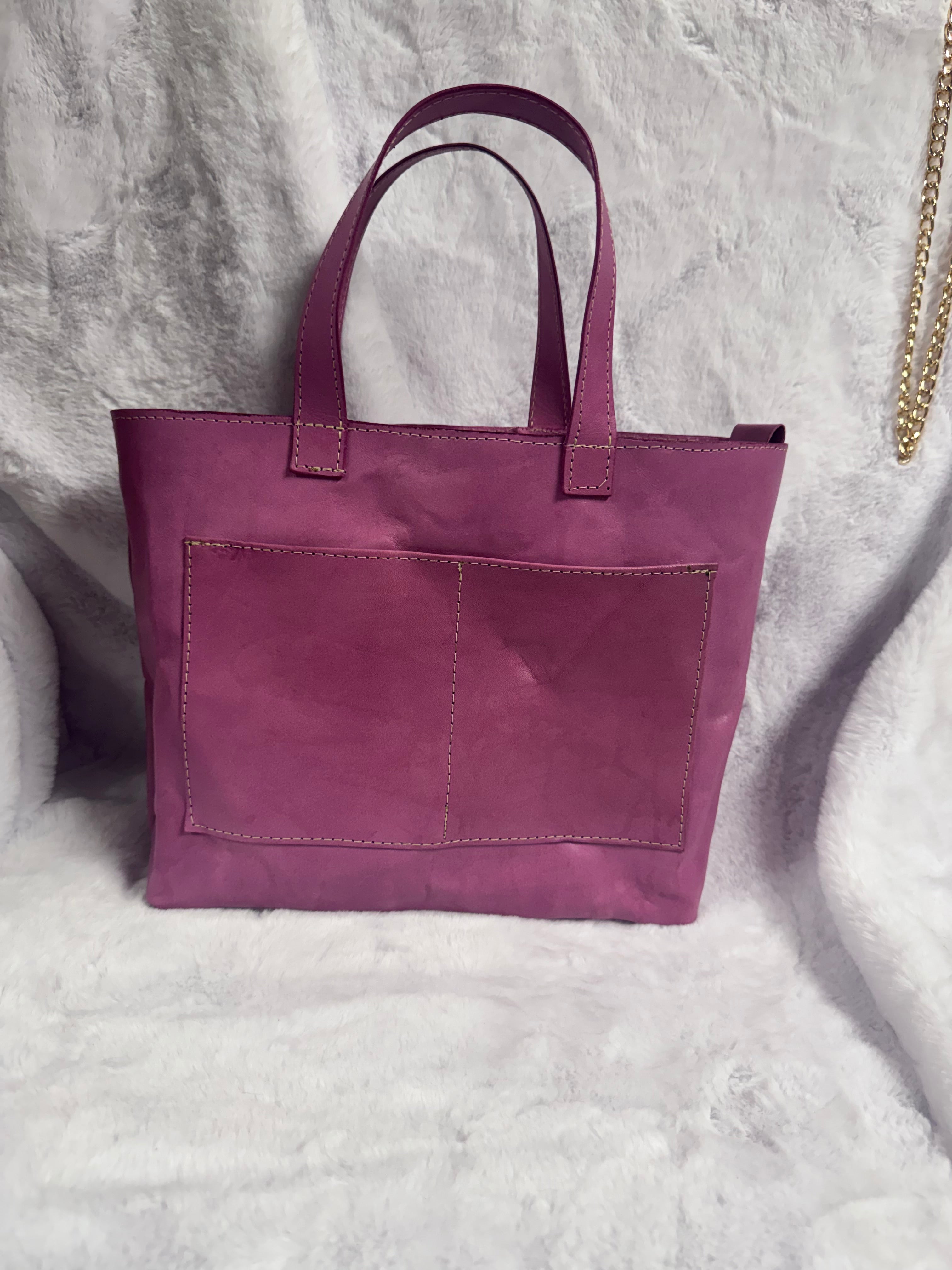Full grain leather mini tote bag pink