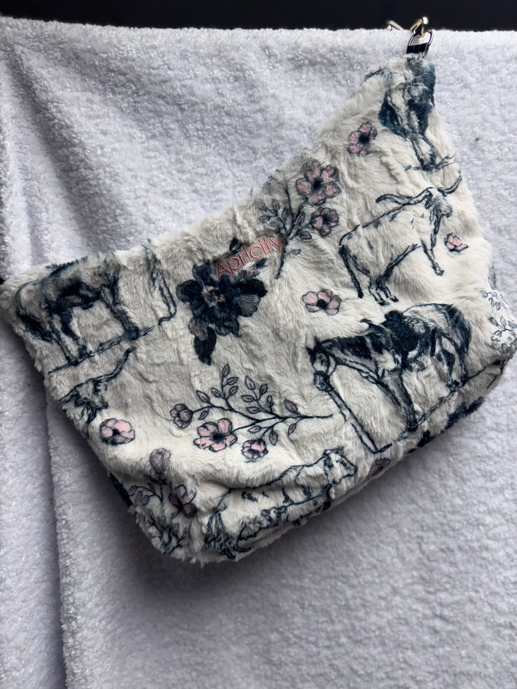 Western print on Malibu/ black vegan leather -Saddle cross body