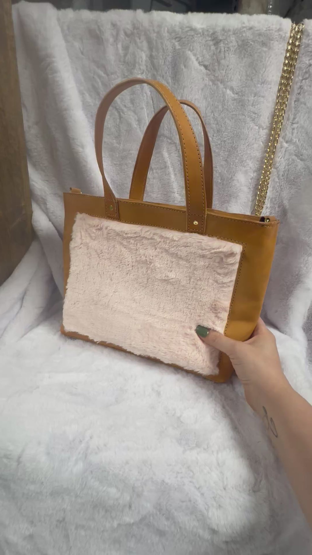 Full grain leather mini tote bag natural
