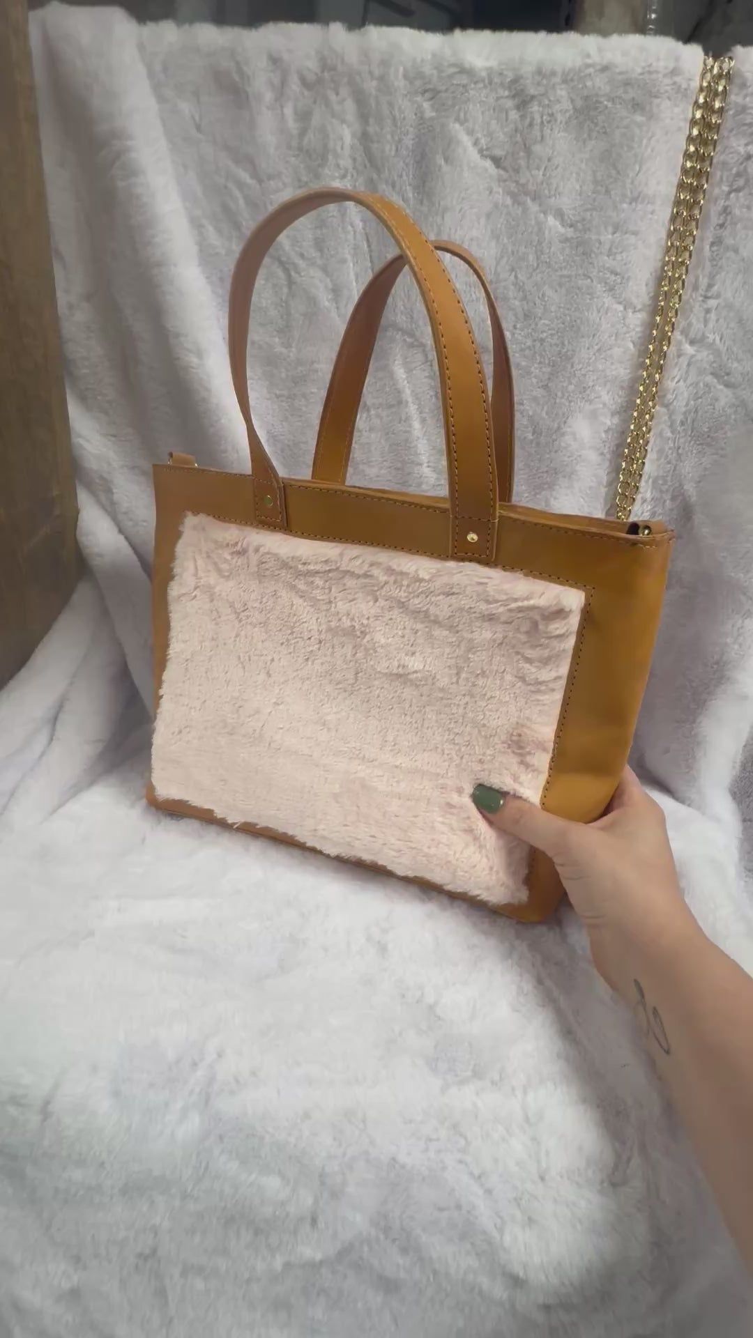 Full grain leather mini tote bag natural